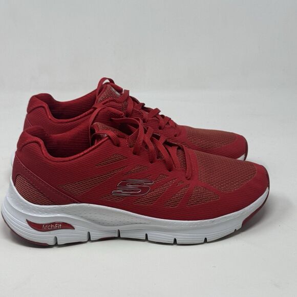Skechers Arch Fit Vivid Memory Sneakers Womens 9.5 Red Mesh Walking Shoes - Picture 3 of 16